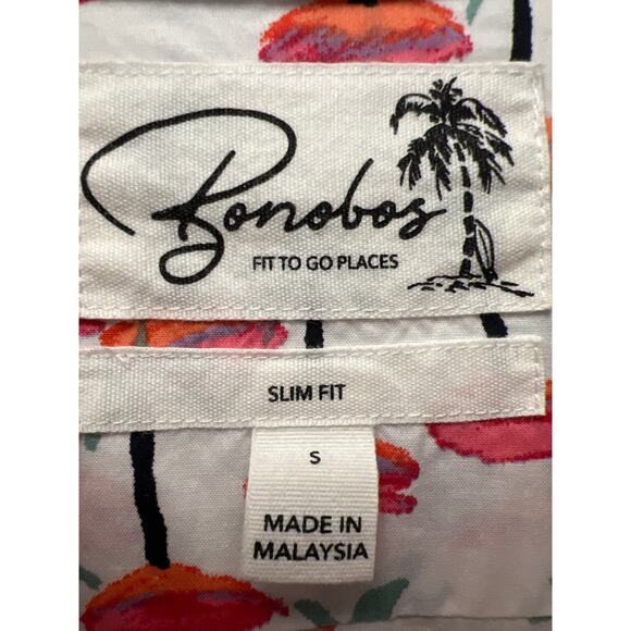 Bonobos Men’s Slim Fit Palm Tree Button-up Short Sleeve Shirt Size S White Green - Picture 2 of 3